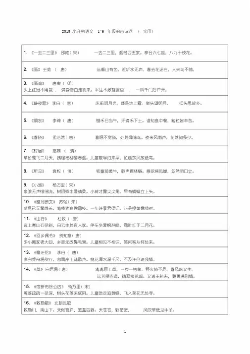 2019人教版小学语文教材中地古诗词与日积月累汇总