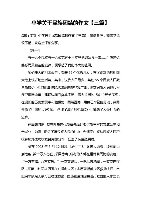 小学关于民族团结的作文【三篇】