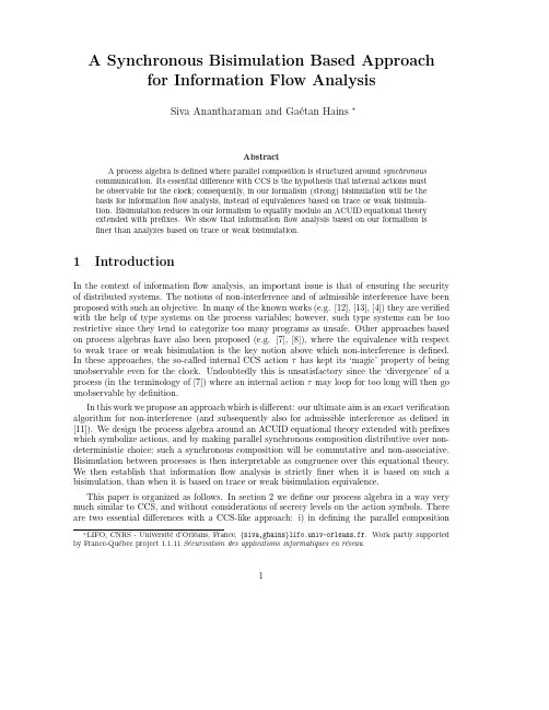 A Synchronous Bisimulation Based Approach for Information Flow Analysis