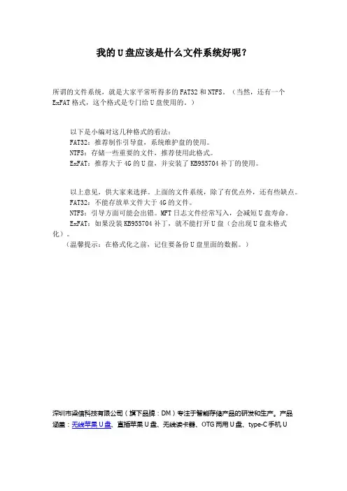 我的U盘应该是什么文件系统好呢？