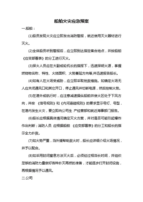 船舶火灾应急预案