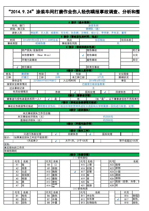 “2014.9.24”涂装车间打磨作业伤人轻伤瞒报事故调查、分析和整改报告