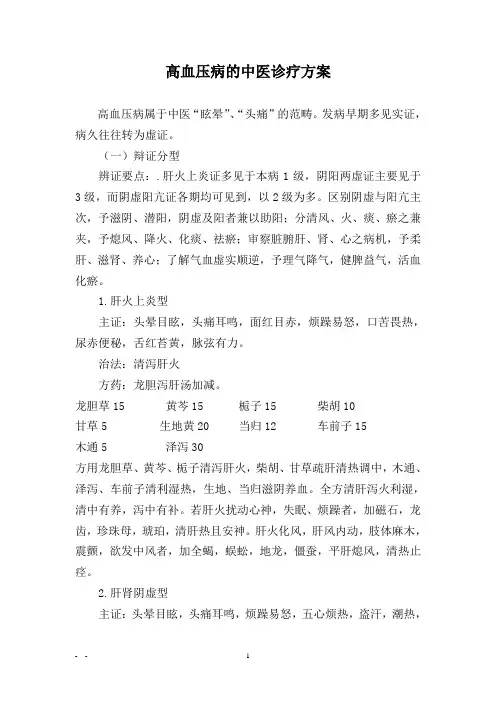 高血压病的中医诊疗方案
