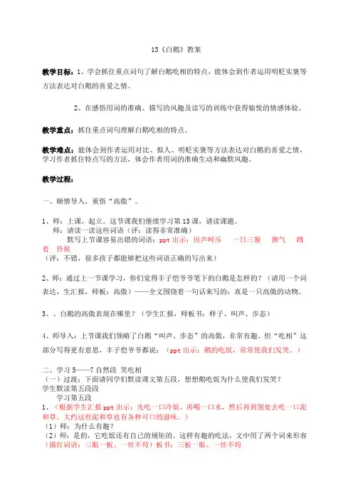 白鹅 公开课 第二课时教学设计