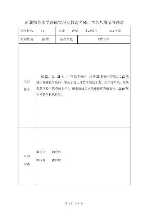 顶岗实习支教访名师、学名师情况登统表