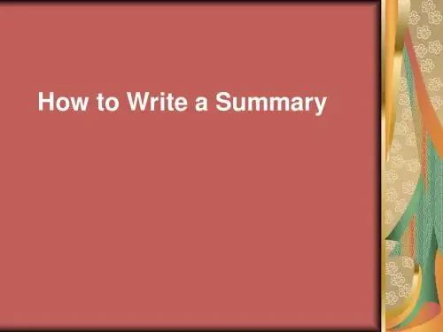 How to Write a Summary