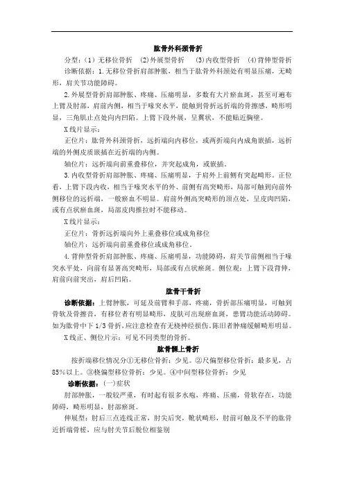 四肢常见骨折诊断依据精选汇编