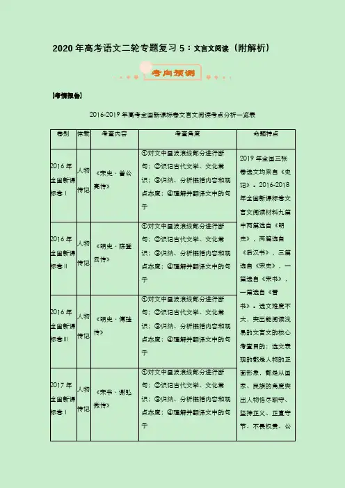 2020年高考语文二轮专题复习5：文言文阅读(附解析)