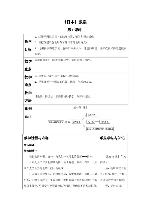人教版七年级地理下册 日本教案3