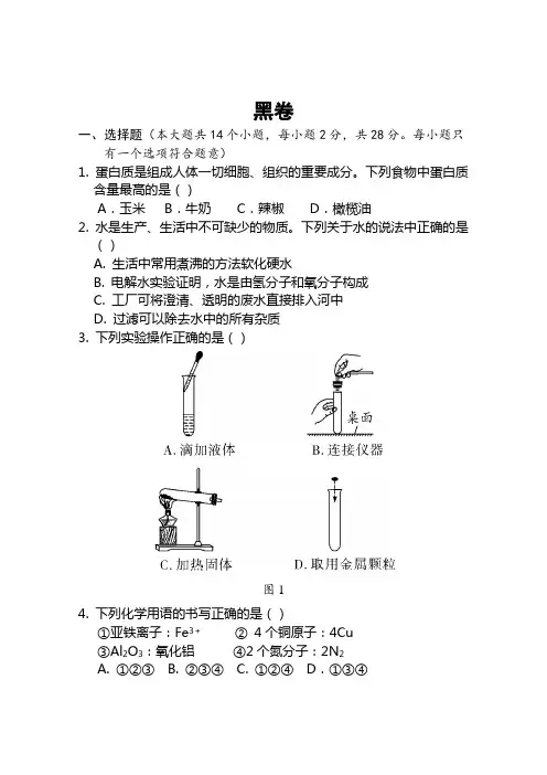 2017年河北省中考化学黑白卷
