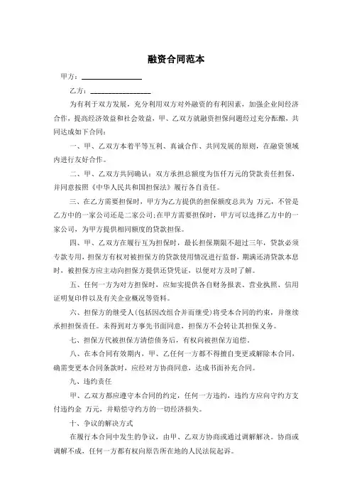 融资合同范本 2