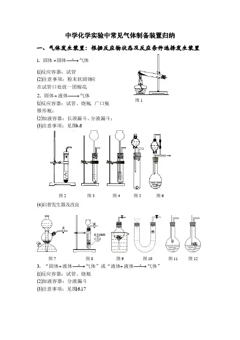 中学化学实验中常见气体制备装置归纳