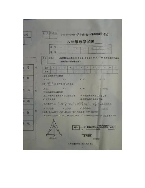 石家庄市栾城县八年级数学上学期期中试卷及答案