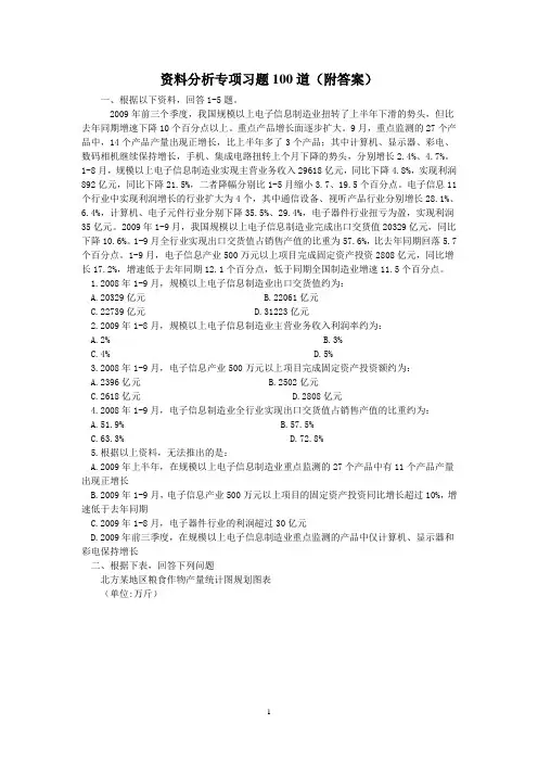 (完整版)资料分析专项习题100道(附答案)