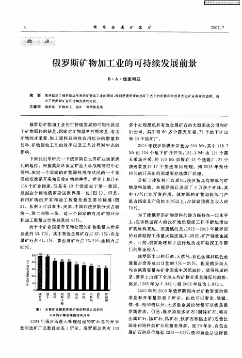 俄罗斯矿物加工业的可持续发展前景