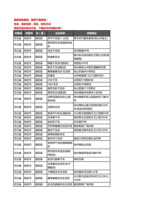 新版河北省保定市曲阳县洗衣店企业公司商家户名录单联系方式地址大全32家