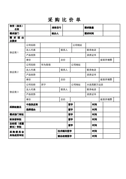采购比价单模板