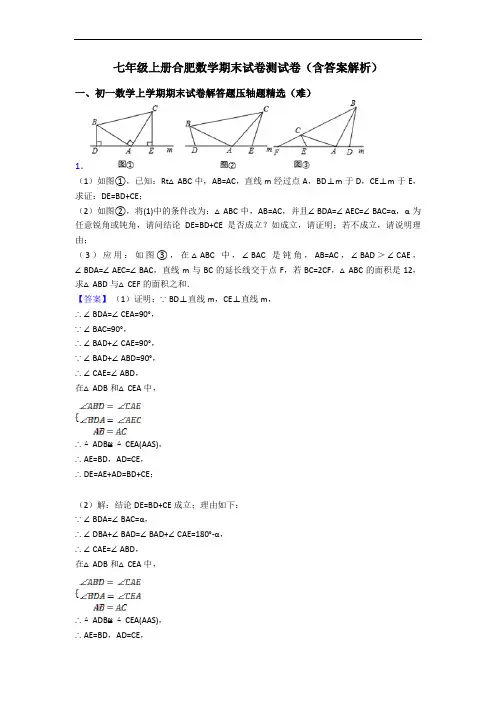 七年级上册合肥数学期末试卷测试卷(含答案解析)