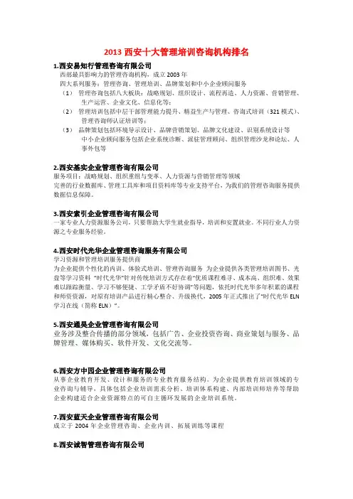 2013年西安十大管理培训咨询机构排名