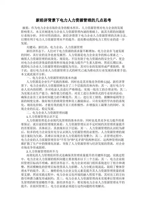新经济背景下电力人力资源管理的几点思考
