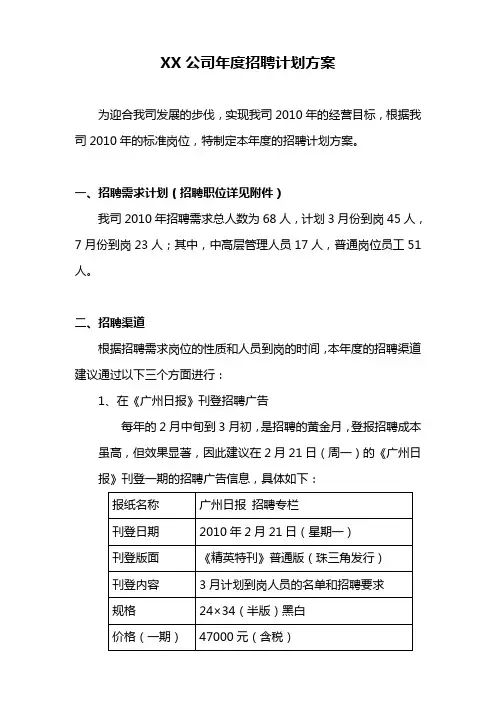公司招聘计划方案