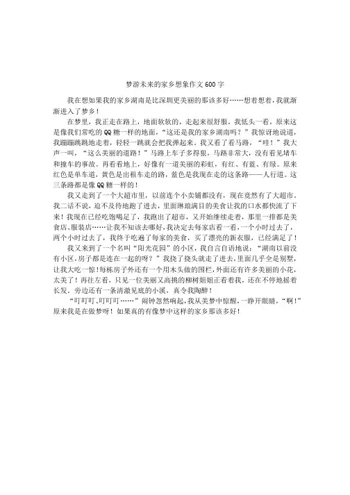 梦游未来的家乡想象作文600字