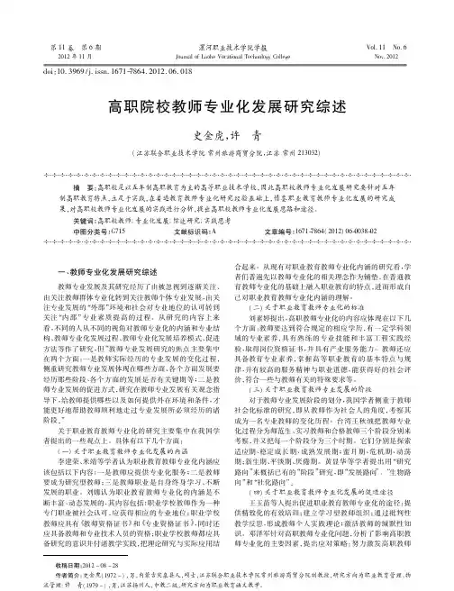 高职院校教师专业化发展研究综述史金虎