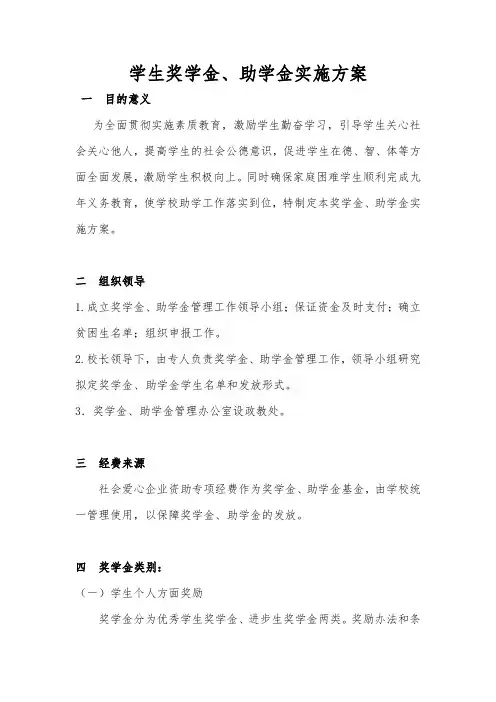 奖学金助学金发放方案