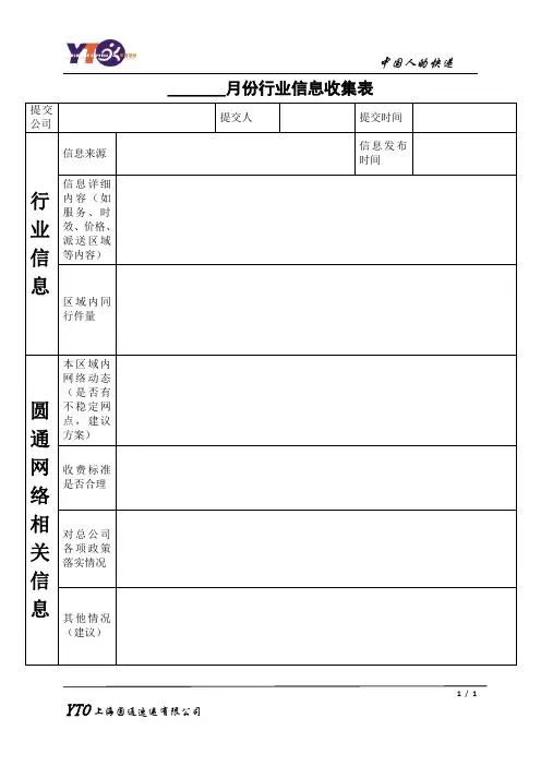 ______月份行业信息收集表