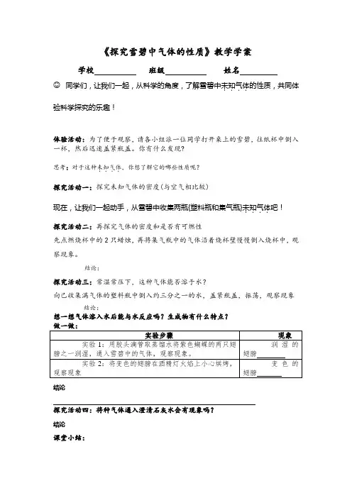 化学人教版九年级上册《可乐饮料中未知气体的探究》