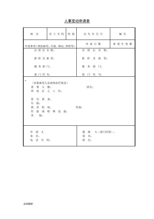 人员变更申请表【模板】
