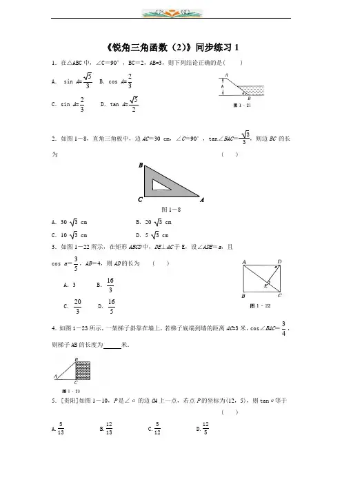 北师大版九年级数学下册第一章1.1《锐角三角函数(2)》同步练习1
