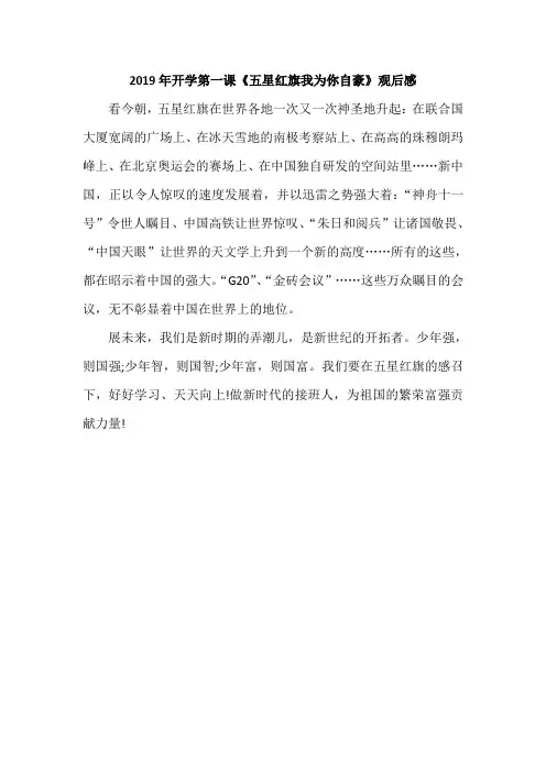 2019年开学第一课《五星红旗我为你自豪》观后感