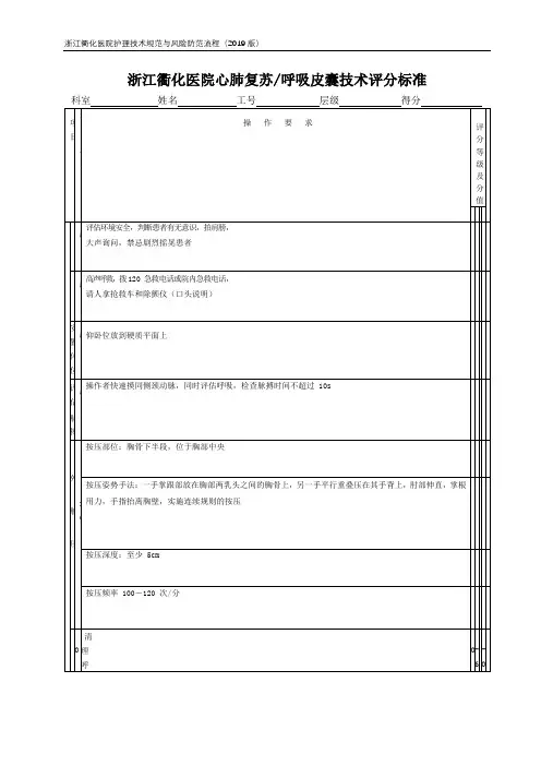 双人CPR操作评分表