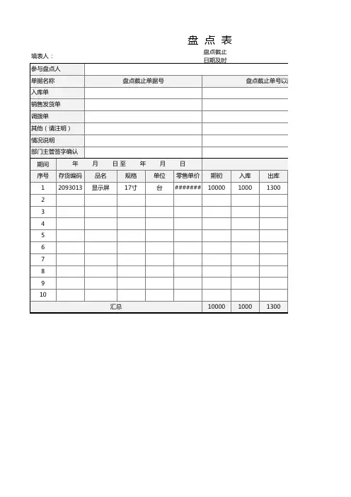 公司盘点表(专业完整模板)
