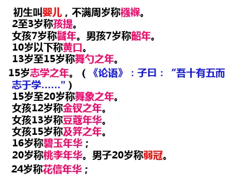 古人关于年龄的称谓
