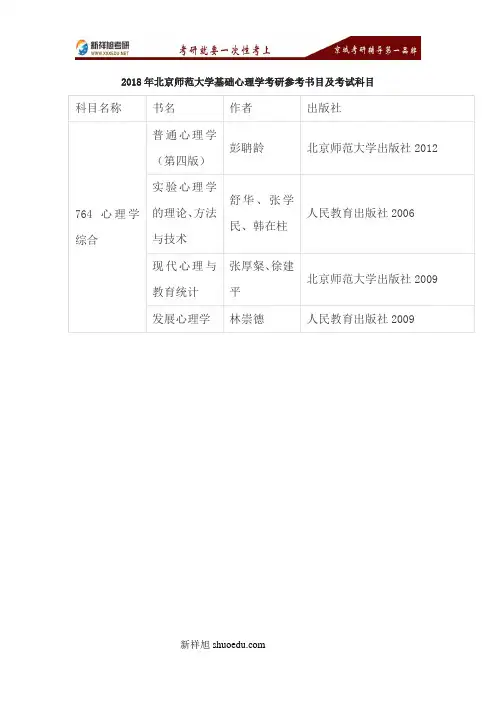 新祥旭考研辅导-2018年北京师范大学基础心理学考研参考书目及考试科目