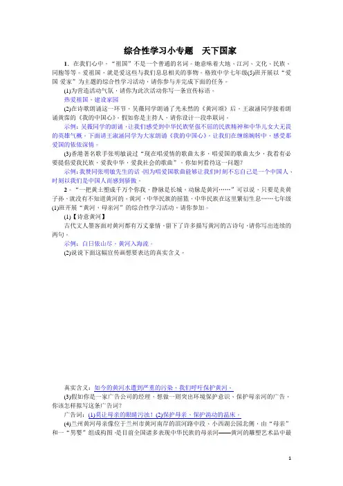 部编版  七年级语文下册综合性学习小专题 天下国家(1)(含答案)