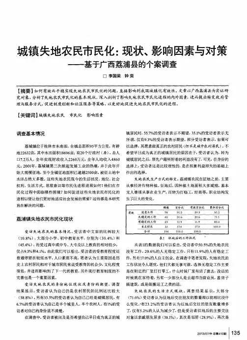 城镇失地农民市民化：现状、影响因素与对策——基于广西荔浦县的个案调查