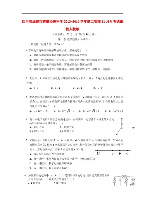 四川省成都市树德协进中学2013-2014学年高二物理11月月考试题新人教版