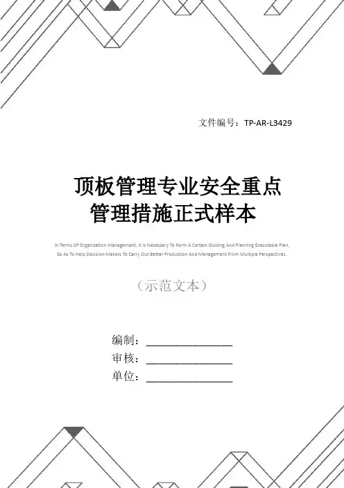 顶板管理专业安全重点管理措施正式样本