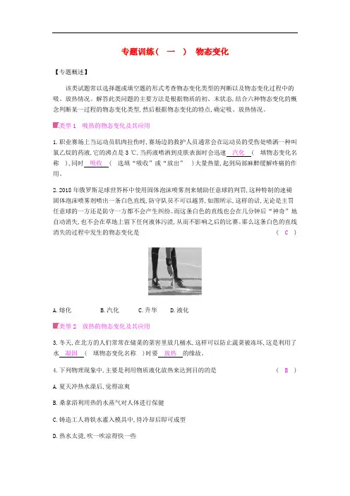 九年级物理全册第十二章温度与物态变化专题训练(一)物态变化习题(新版)沪科版