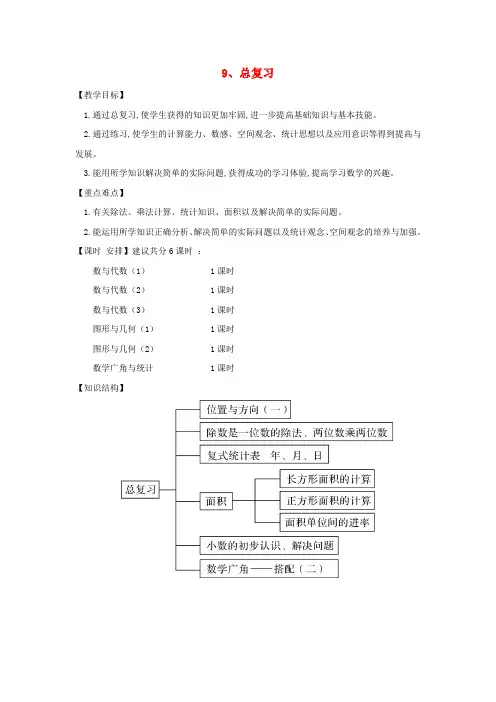 三年级数学下册 第九单元《总复习》教案 新人教版