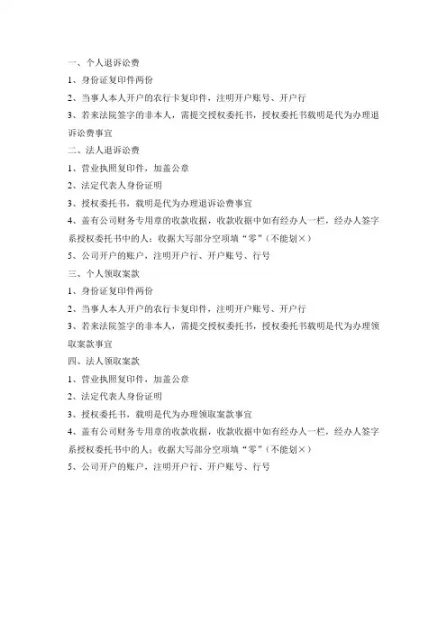 诉讼退费、案款领取材料