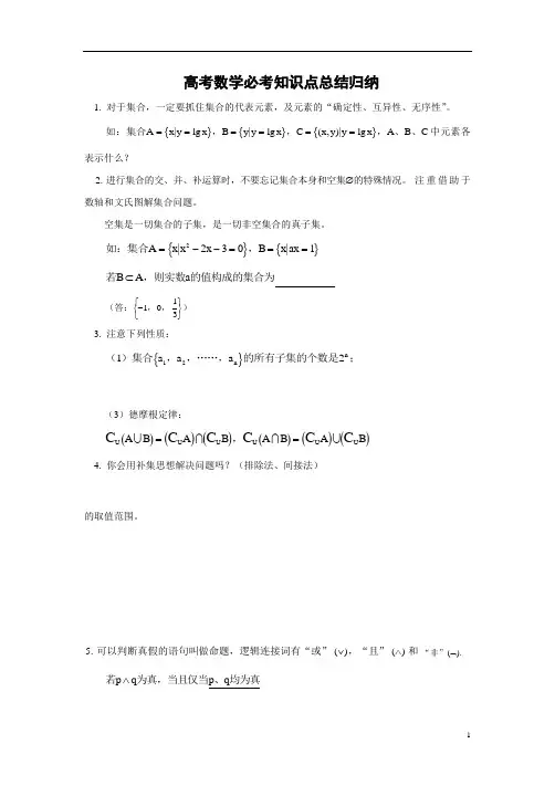 高考数学必考知识点总结归纳
