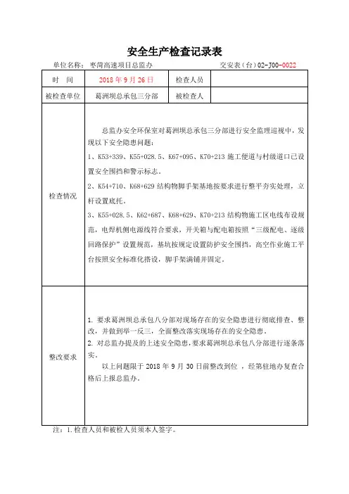 安全生产检查记录表 4