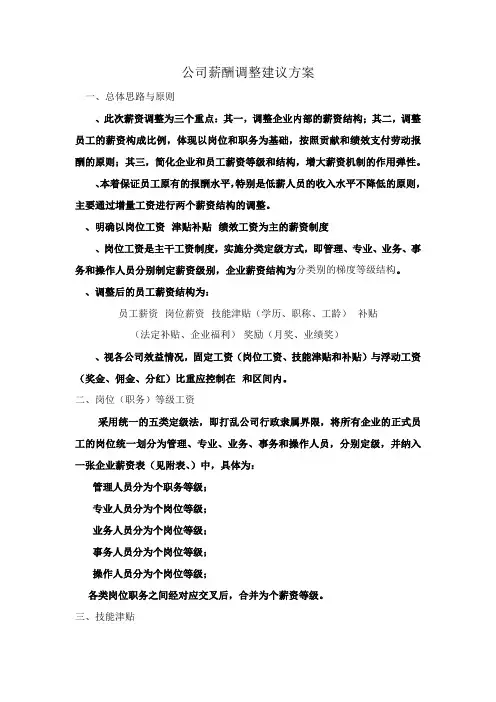 公司薪酬调整建议方案