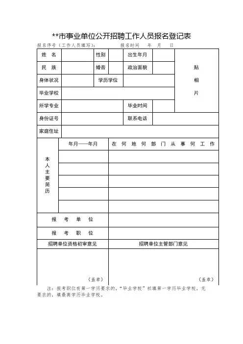 XX市事业单位公开招聘工作人员报名登记表【模板】(2)