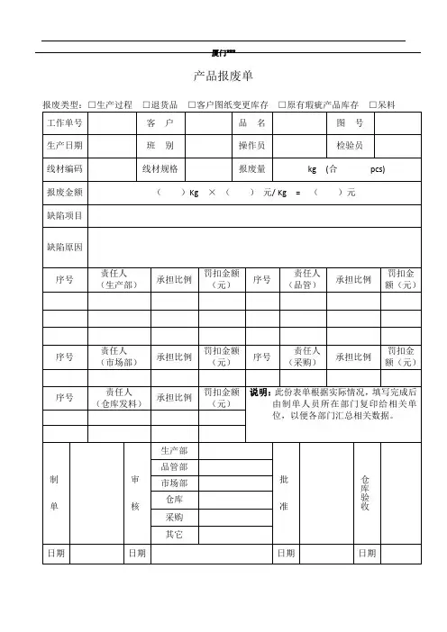 产品报废单模板