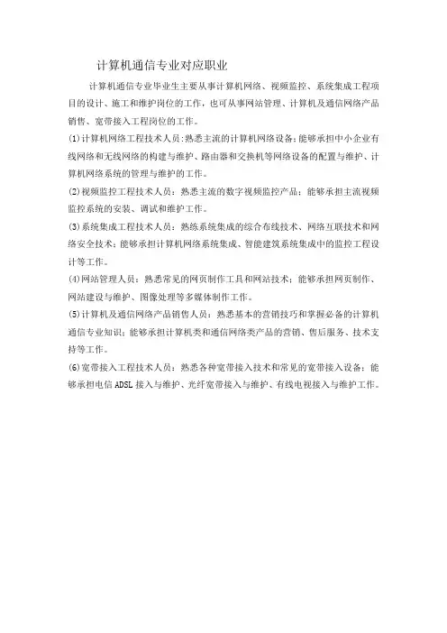学院各专业对应岗位群